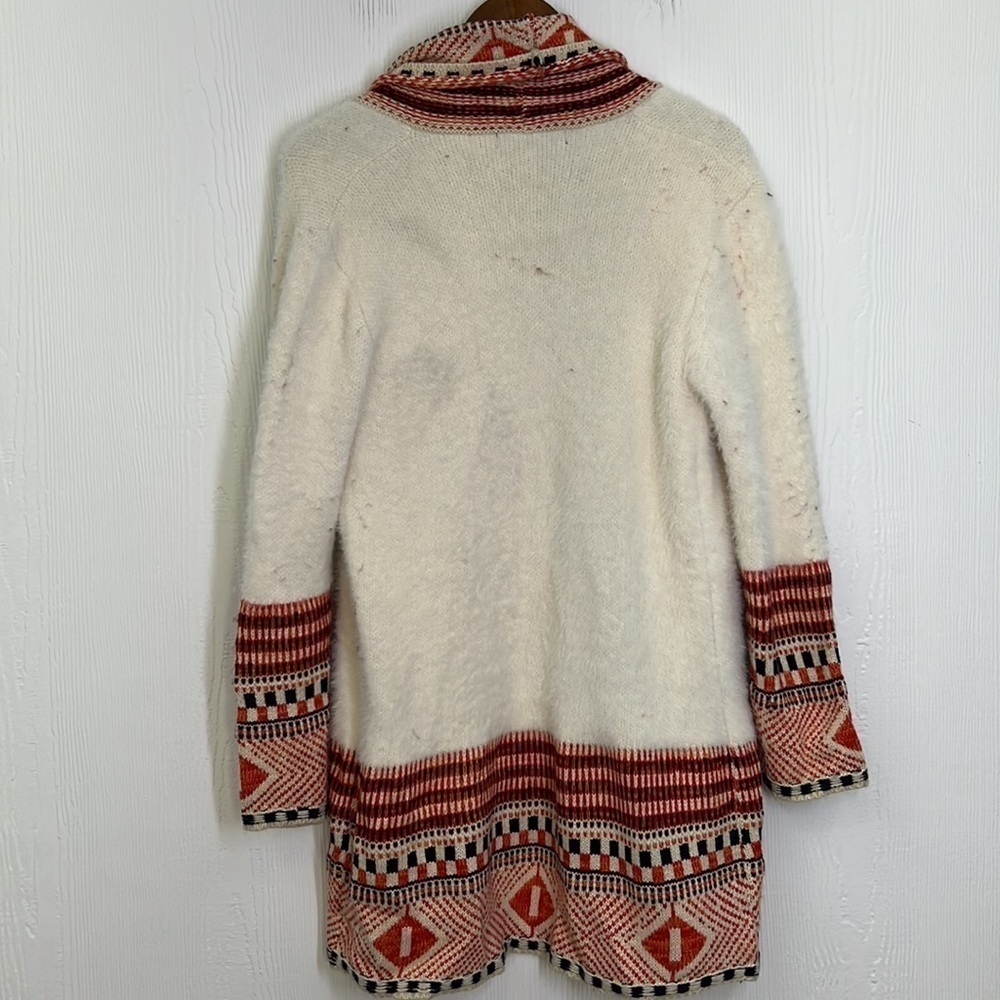 MAX SPORT - Ivory & Orange Long Boho Peruvian Fringe Beautiful Open Cardigan M - Picture 12 of 13